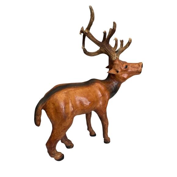 Vintage Leather Covered Deer Buck Figurine with 12-Point Rack Antlers - Picture 6 of 10